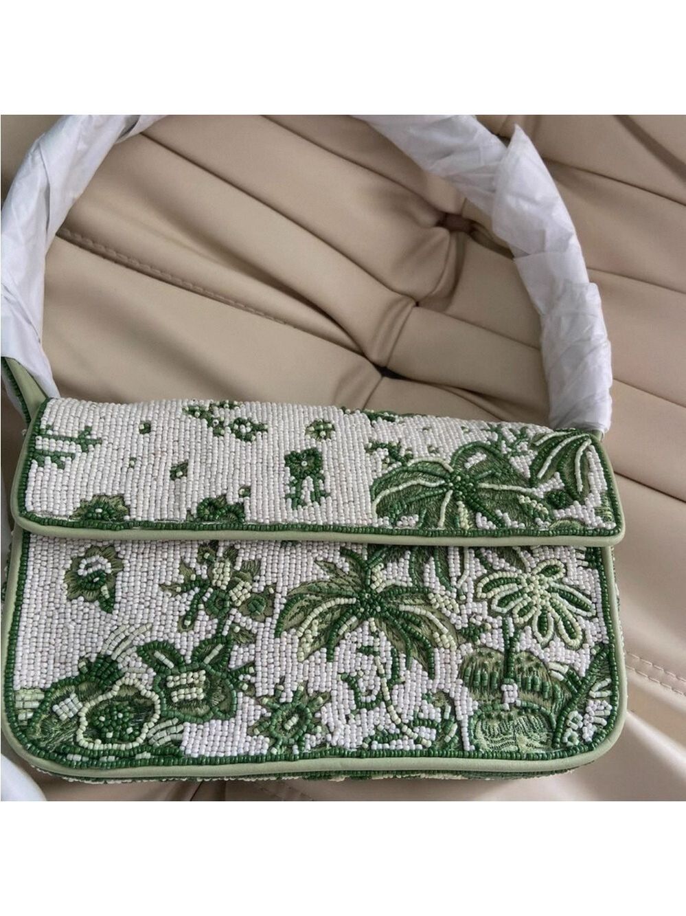 RARE Staud Tommy Beaded Bag - Green and‎ White NWT - Picture 4 of 10